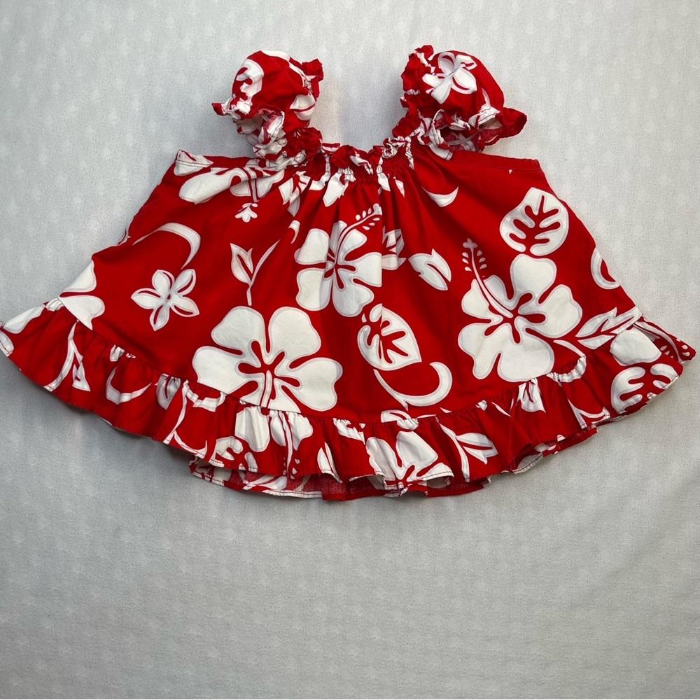 RJC Hawaiian Red and White Girl Floral Blouse